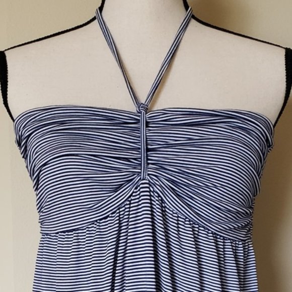 Angie Tops - Angie Navy White Striped Halter Summer Womens Top Size Large